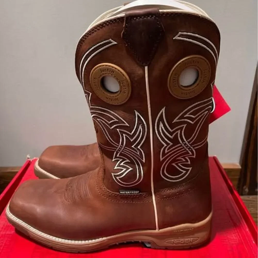 Justin 13D Men’s Leather Boots Cowhide Waterproof 11” Square Toe